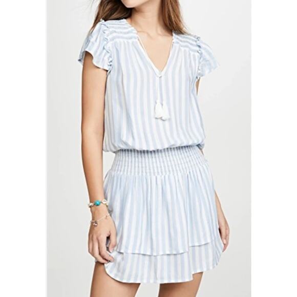 PAIGE Dresses & Skirts - Paige Christina Striped Short Sleeve Smocked Waist Mini Dress Blue White Medium